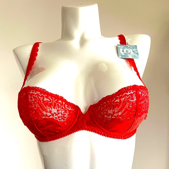 Vintage Lou from Paris, France, Satin & Lace Underwire Red Bra - Picture 3 of 12